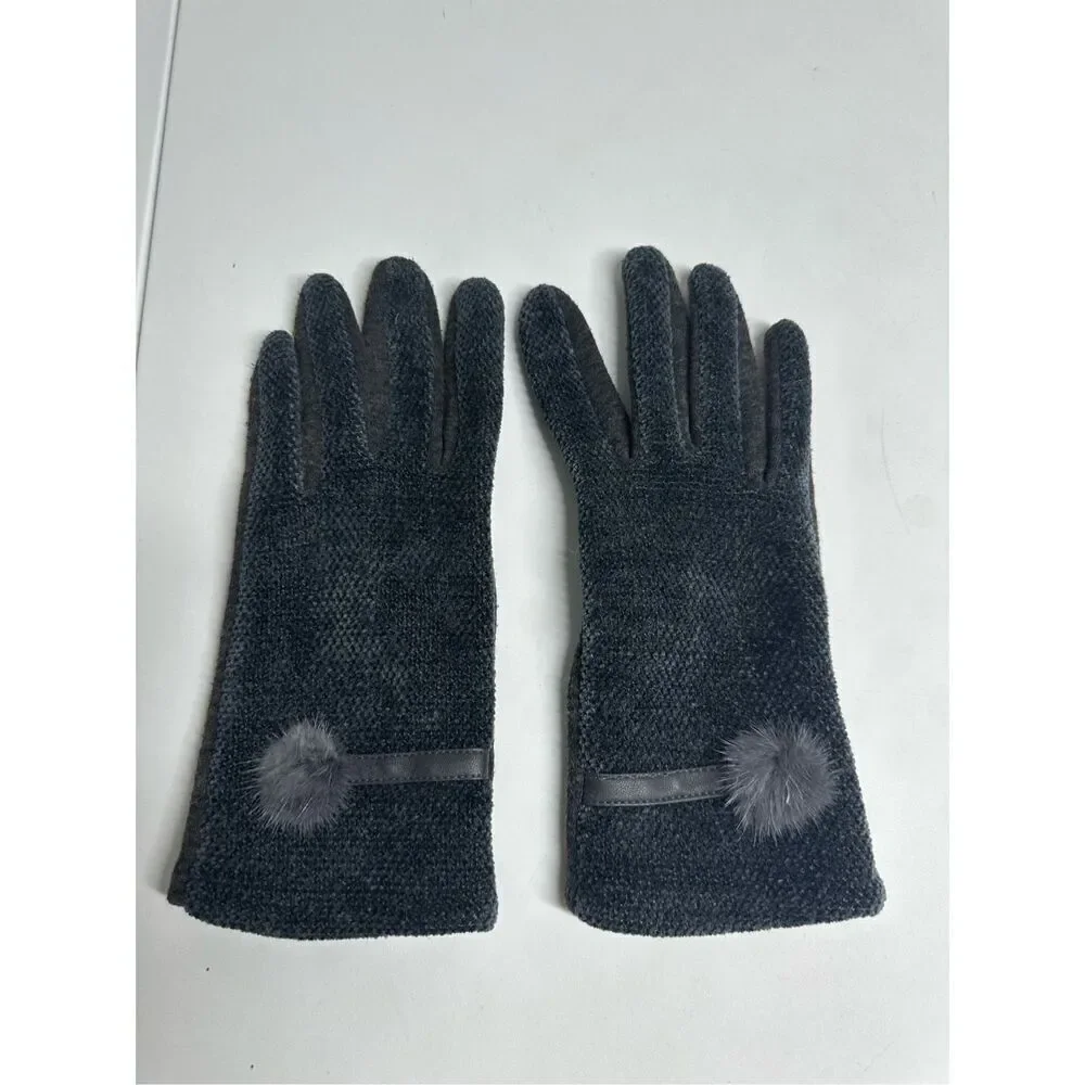 Elegant Women's Winter Thermal Gloves Matching Fur Ball Lined Size M See Notes